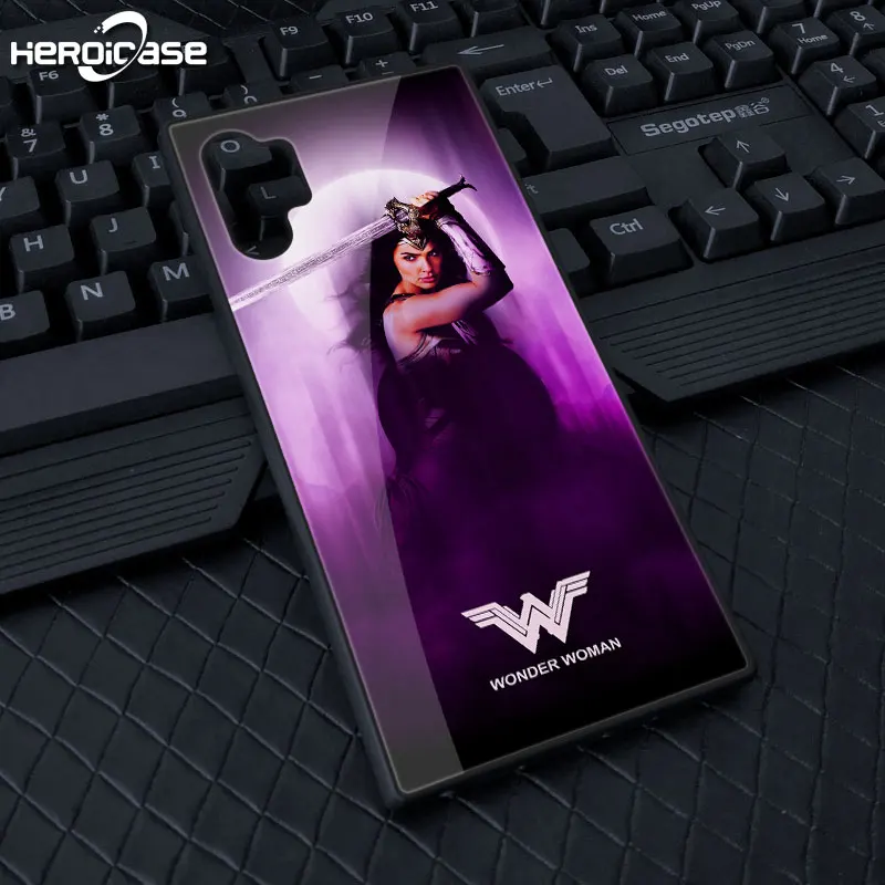 Wonder Woman Для samsung Galaxy Note10 Plus чехол для телефона Постер "Супергерои" Бэтмен чудо-женщина закаленное стекло Жесткий Чехол черный S10 9 8 e - Цвет: Wonder Woman