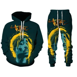 Sweat à capuche imprimé 3D, ensemble deux pièces surdimensionné, pantalon de sport de rue, vêtements de course et de Fitness 