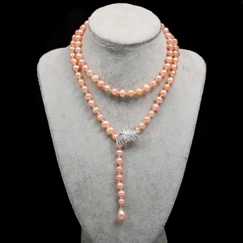 

New 8-9mm potato-shaped pink pearl necklace Simple fashion party jewelry personality gift chain length 75cm