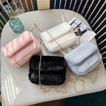 

Faux Fur Crossbody Bags for Women Autumn Winter Plush Purses and Handbags Female Phone Shoulder Bag Girls Wallet