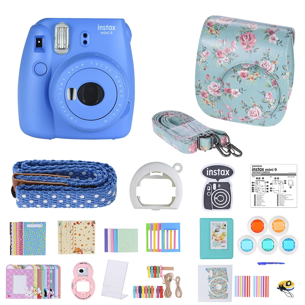 Fujifilm Instax Mini 9 мгновенная камера пленочная камера с зеркалом для селфи Ice Blue с 14 в 1 комплект аксессуаров чехол для камеры фильтр+ альбом
