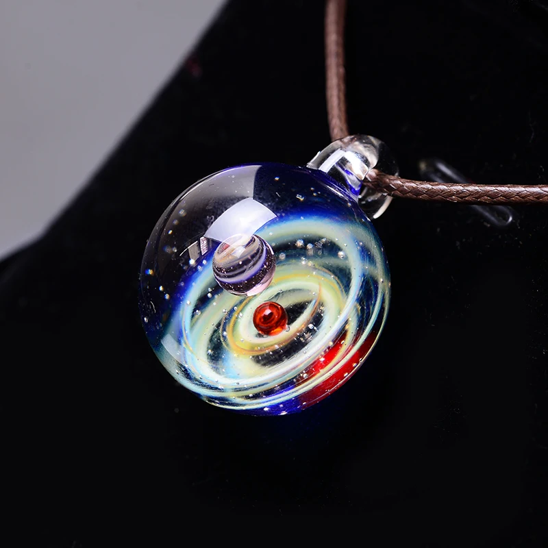 

Universe Necklace Nebula Ball Planets Pendant Glass Necklace with Rope Chain Solar System Pendant Christmas Gift For Women Men