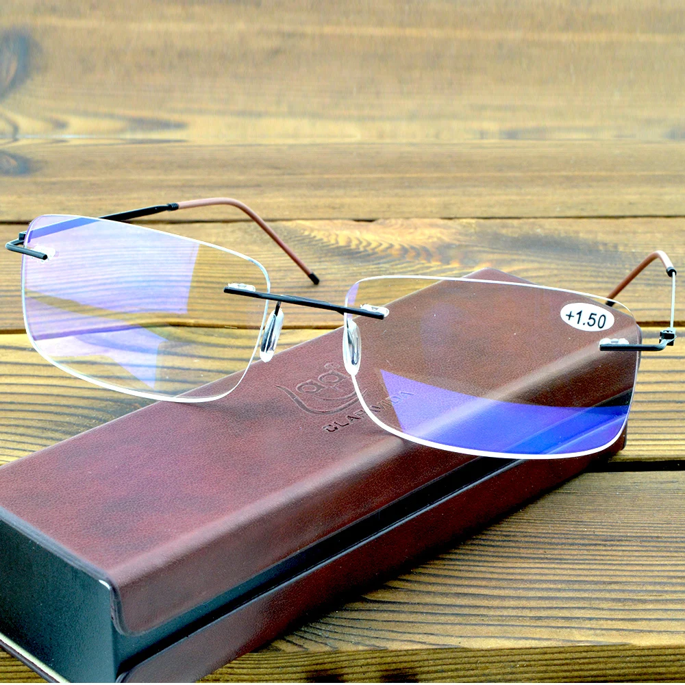 Rimless Titanium Alloy Spectacles 12-layer Coating Progressive Multifocal Lenses See Near N Far Reading Glasses +0.75 to +4