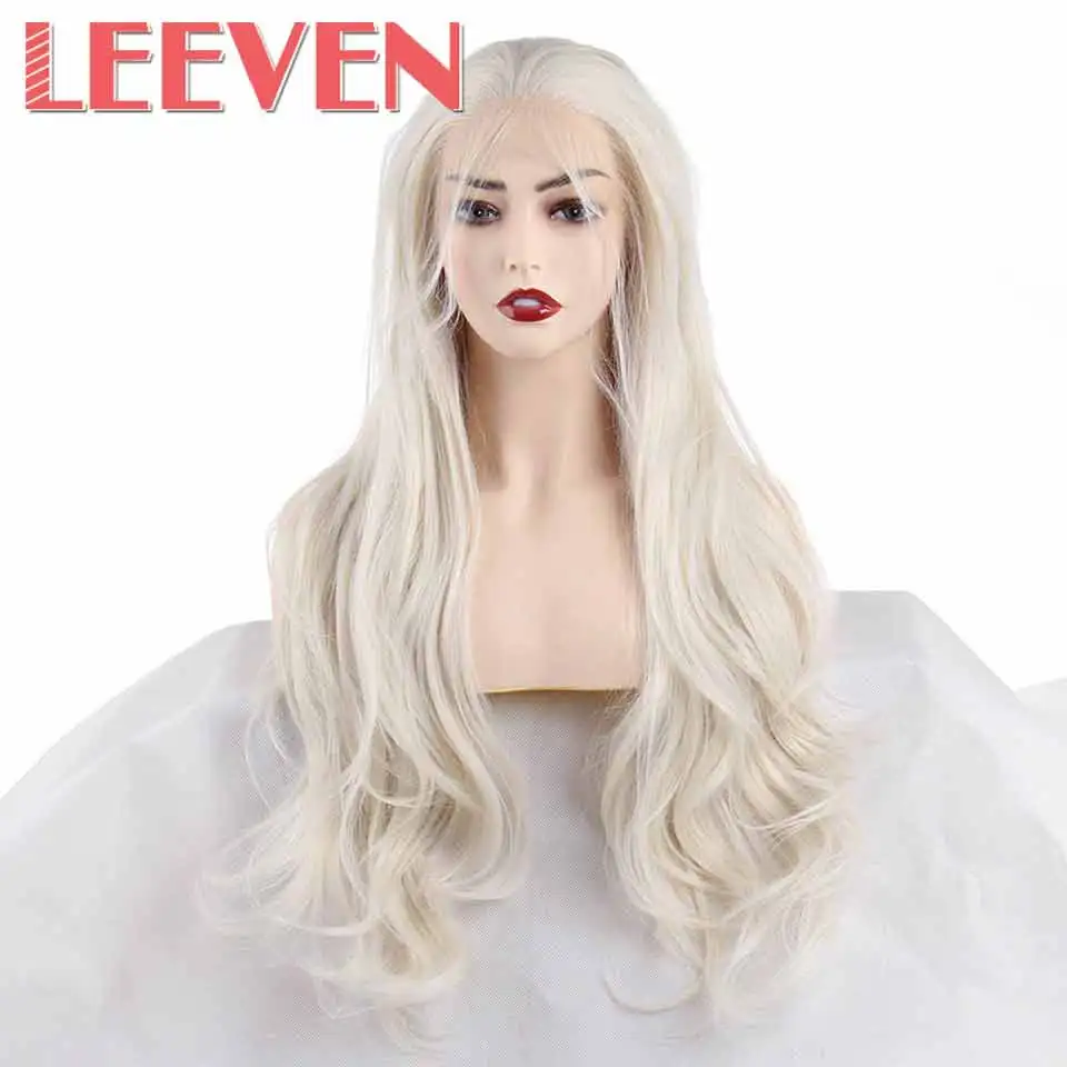 Leeven, 24 дюйма, розовый, фиолетовый, медный синтетический парик на кружеве, длинные волнистые парики для женщин, 613 блонд, имбирный парик, перрюк, женские волосы - Цвет: #60