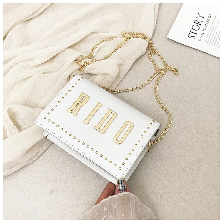 

Bag Women's 2019 New Style Korean-style Rivet Versatile Shoulder Bag Chain Shoulder Bag Metal Letter Hong Kong Style Square Slin
