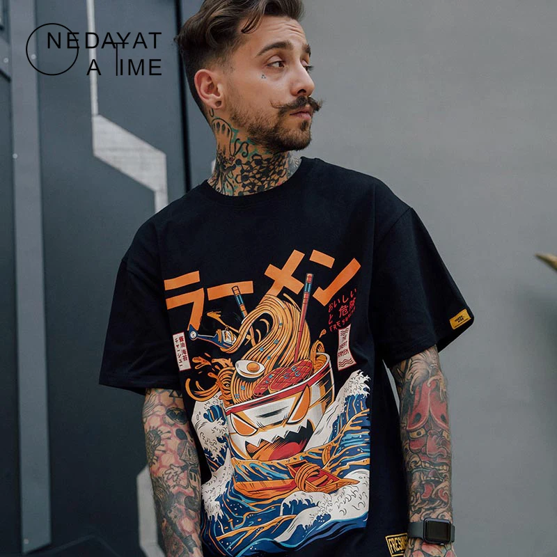 Мужские футболки с героями мультфильмов; Забавные футболки с короткими рукавами и принтом; Летние повседневные хлопковые топы в стиле хип-хоп; уличная одежда; Японские футболки