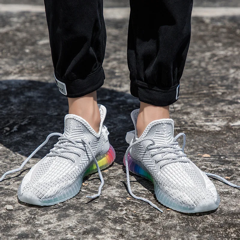 Online Celebrity Hot Selling Transparent Symphony End Coconut Shoes Men's Sports Trendy Shoes Fly Woven MEN'S SHOES Breathable R