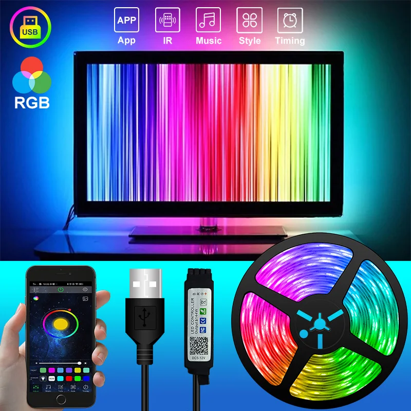 Vendedor Caliente Bluetooth tira de luz LED USB Lámpara Flexible 1M 2M 3M 5M 10M 15M RGB cinta Led de SMD 5050 pantalla iluminación de fondo de TV zWzKE0VJw5A