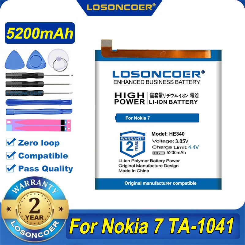 100% Оригинальный аккумулятор LOSONCOER HE340 5200 мА · ч для Nokia 7 Nokia7 1 TA-1041 мобильный
