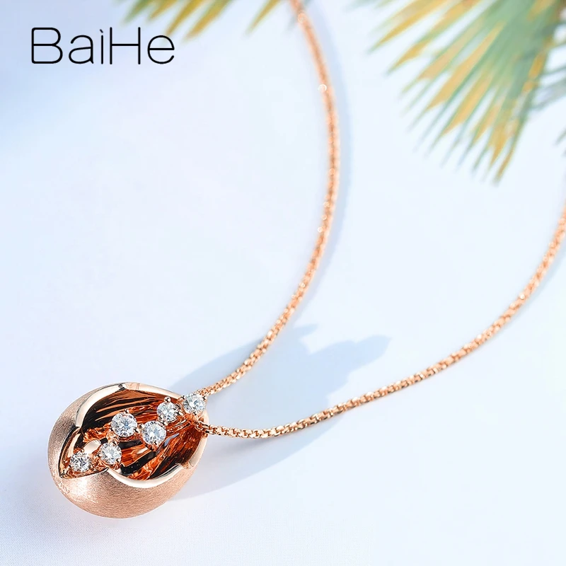 BAIHE Твердые 14 к розовое золото всего 0.20ct H/SI натуральные бриллианты модные свадебные ювелирные изделия красивые капли воды подарок кулон