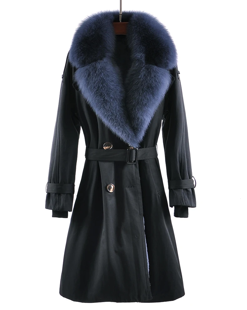 Зимнее женское пальто с поясом с большим лисьим мехом, подкладка из кроличьего меха, съемное плотное теплое пальто