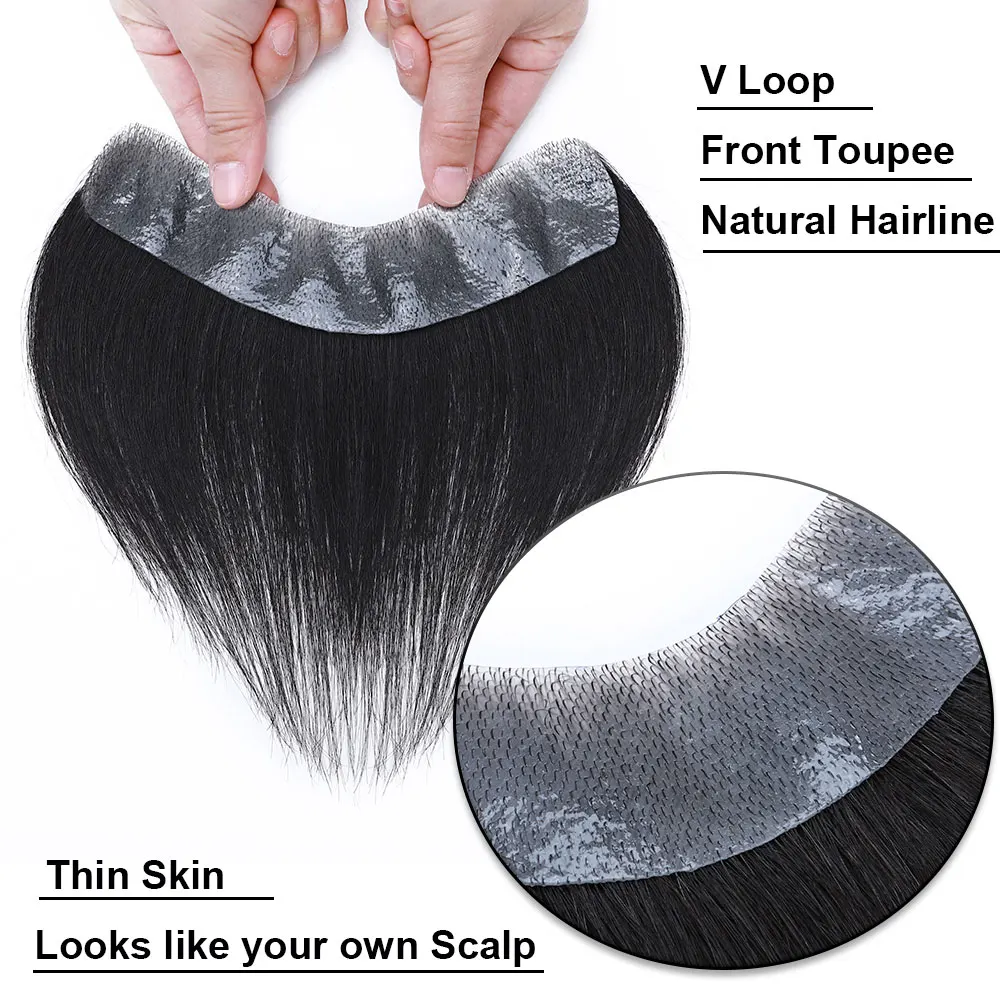 Human Hair Toupee SEGO 4x18CM V Loop Men Hairpiece Thin Skin PU Toupee Human Remy Hair Patch Replacement Handmade Real Hairline Hair pieces