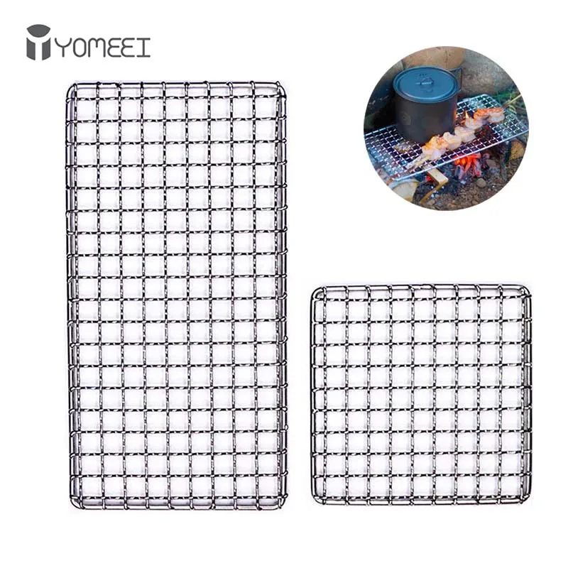 YOMEEI 2Pcs Stainless Steel BBQ Grill Net Non-stick BBQ Mesh Outdoor Camping Barbecue Mat Picnic Pot Rack Accessories