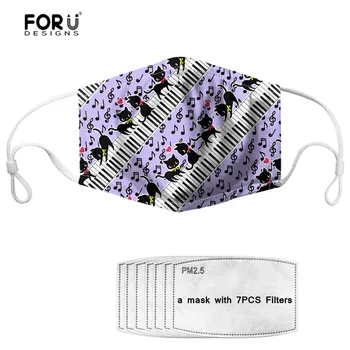 

FORUDESIGNS Cute Animal Cat with Music Note Print Women Mask Anti Air Dust Face Mask with 7 Filters Washable Elastic Mouth Masks