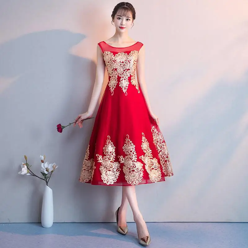 Красные женские вечерние платья с вырезом лодочкой, Мини Cheongsam, элегантные, с коротким рукавом, Qipao, сексуальные, тонкие, свадебные платья, Vestidos xs-xxxl - Цвет: Dark Red - C