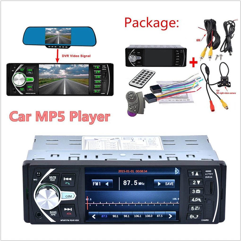 4,1 дюймов 12 В HD 1 DIN Автомобильная стереовидеоаппаратура MP3 MP5 плеер Авто Bluetooth FM радио USB поддержка камеры заднего вида DVR