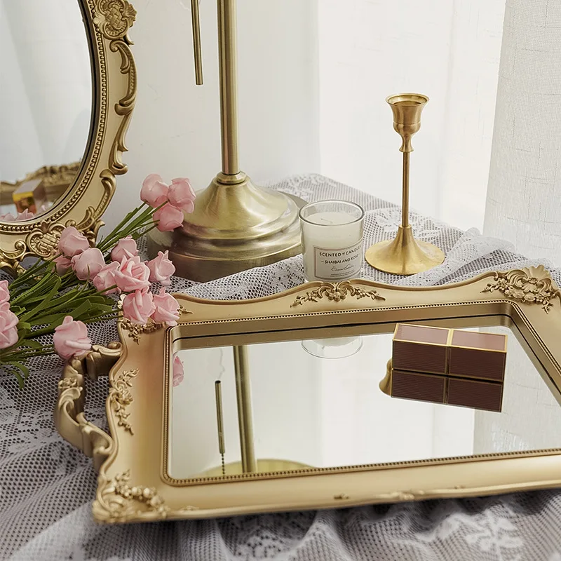 Retro Makeup Mirror Display Tray for Organizing Cosmetics
