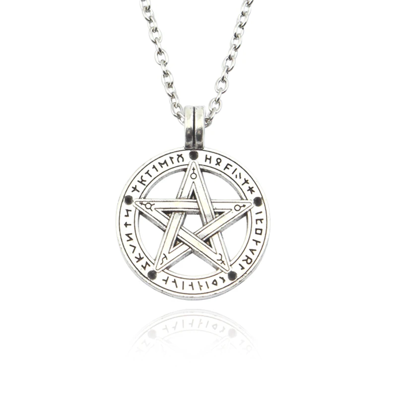 Сверхъестественный пентаграмма звезда Wiccan защита ведьмы амулет кулон ожерелье, подарок - Окраска металла: no diamond