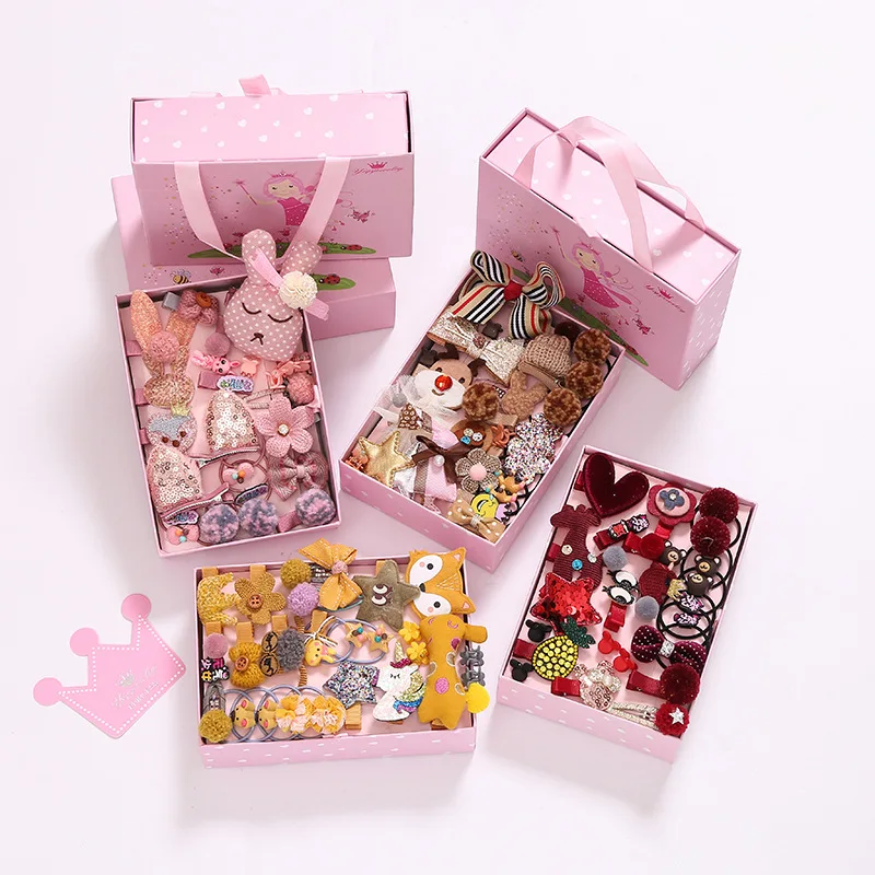 

Children's Hairpin Cute Cartoon Bow Hairpin Hairpin Hair Accessories Set Simple Cute Rubber Band Gift Box Wholesale Accessories
