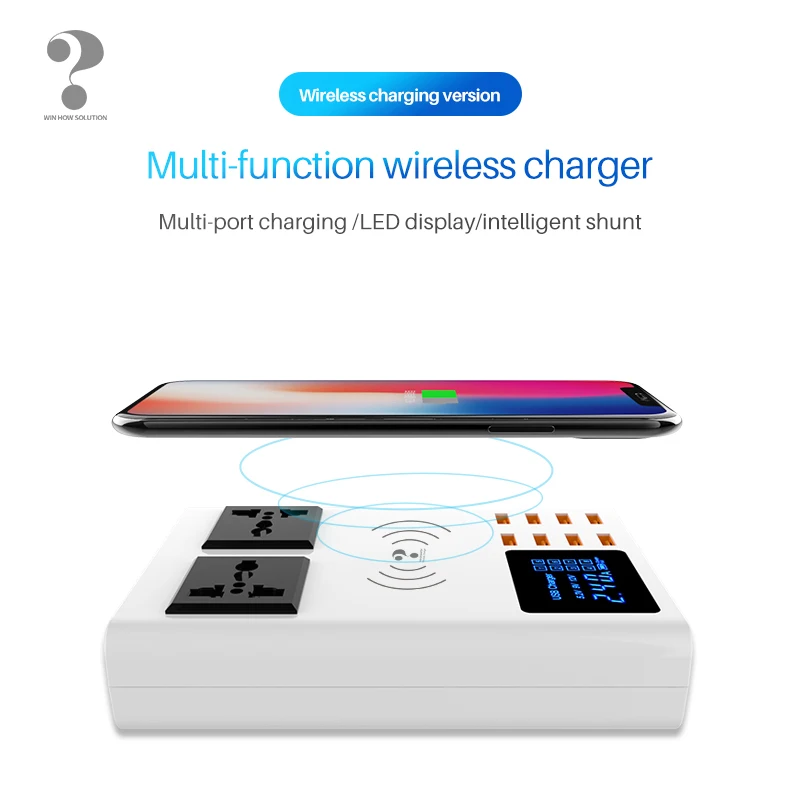 8 Port Wireless Charger with Digital Led Display, USB Charger for Android iPhone, Phone Adapter, Fast Charger for xiaomi, huawei