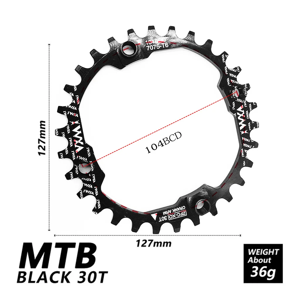 Велосипедный Кривошип 104BCD/96BCD MTB 30T бензопила из алюминиевого сплава узкая широкая цепь круглый бензопилой цикл запчасти для велосипеда - Цвет: 104BCD 30T Black