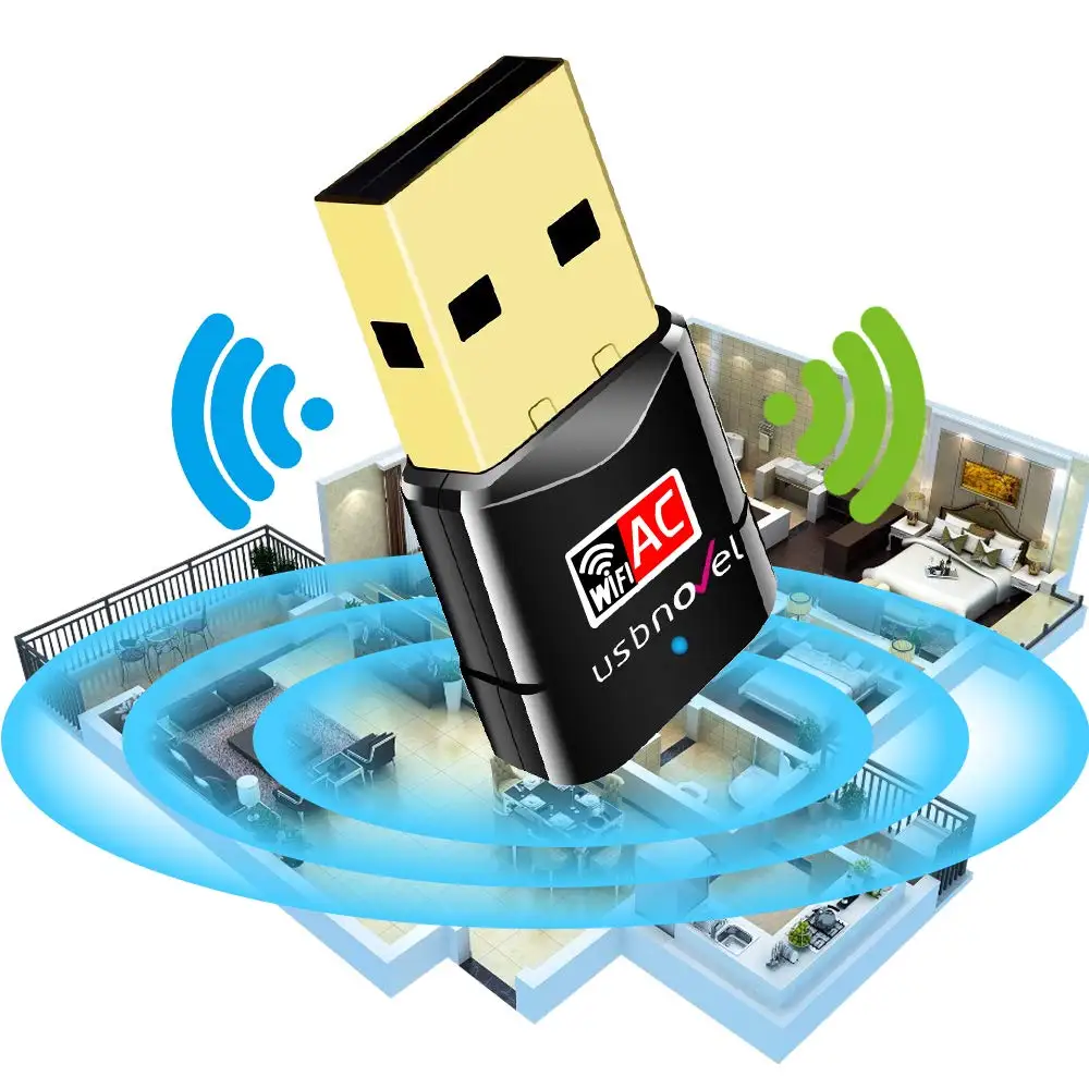 USB Wifi адаптер AC600Mbps USBNOVEL двухдиапазонный 2,4G/5G беспроводной Wifi ключ сетевая карта для ПК ноутбук Настольный Win10/8/8,1/7/XP - Цвет: Черный
