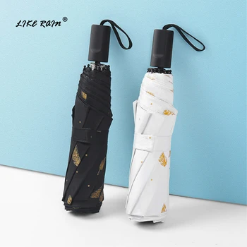 

LIKE RAIN Folding Women Umbrella Female Fashion Creative Feather Printing Parasol Sun And Rain Windproof Kids Umbrellas UBY04