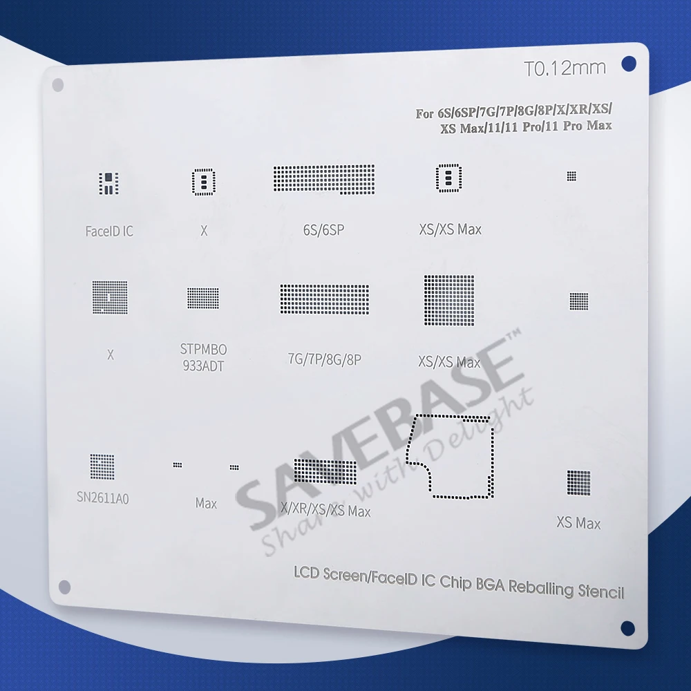 

SAVEBASE (1Pc/2Pcs/3Pcs Optional) 0.12mm Thickness BGA Reballing Stencil for iPhone 6S-11Pro Max Chip Repair