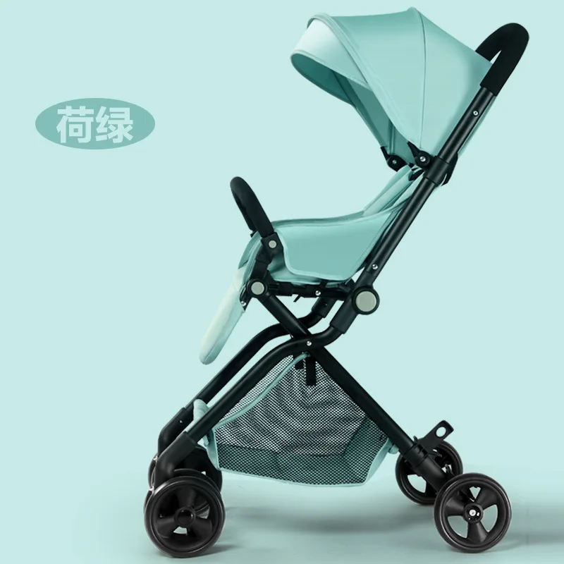 green Baby stroller lightweight high landscape can sit reclining folding umbrella four-wheeled trolley - Цвет: green