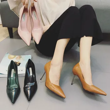 

pointed single shoes high-heeled shoes thin-heeled shoes versatile thin high-heeled shoes
