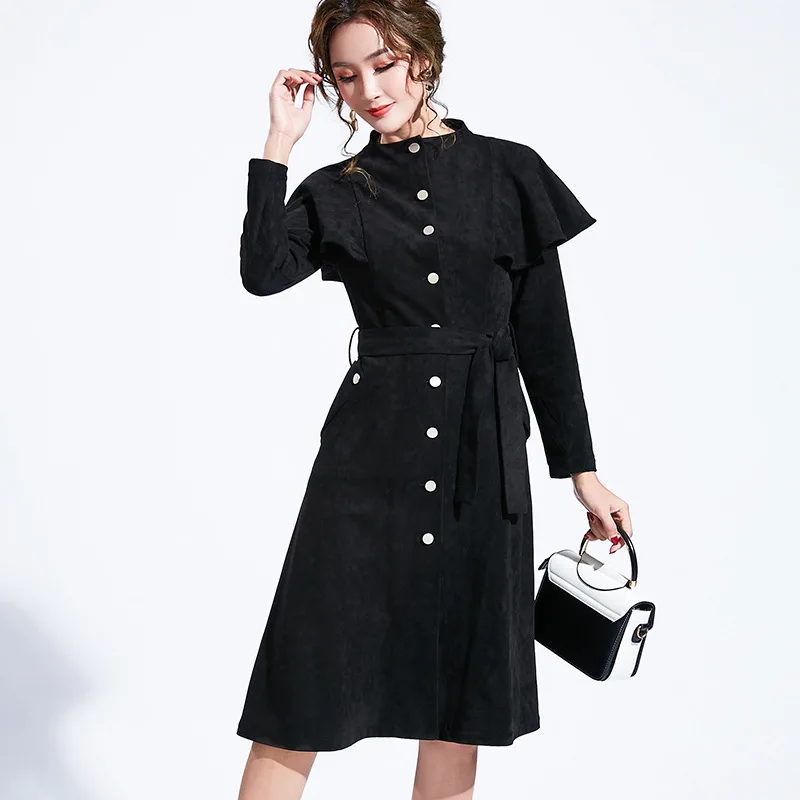 Женский Длинный Тренч в стиле ретро с воротником стойкой приталенный поясом