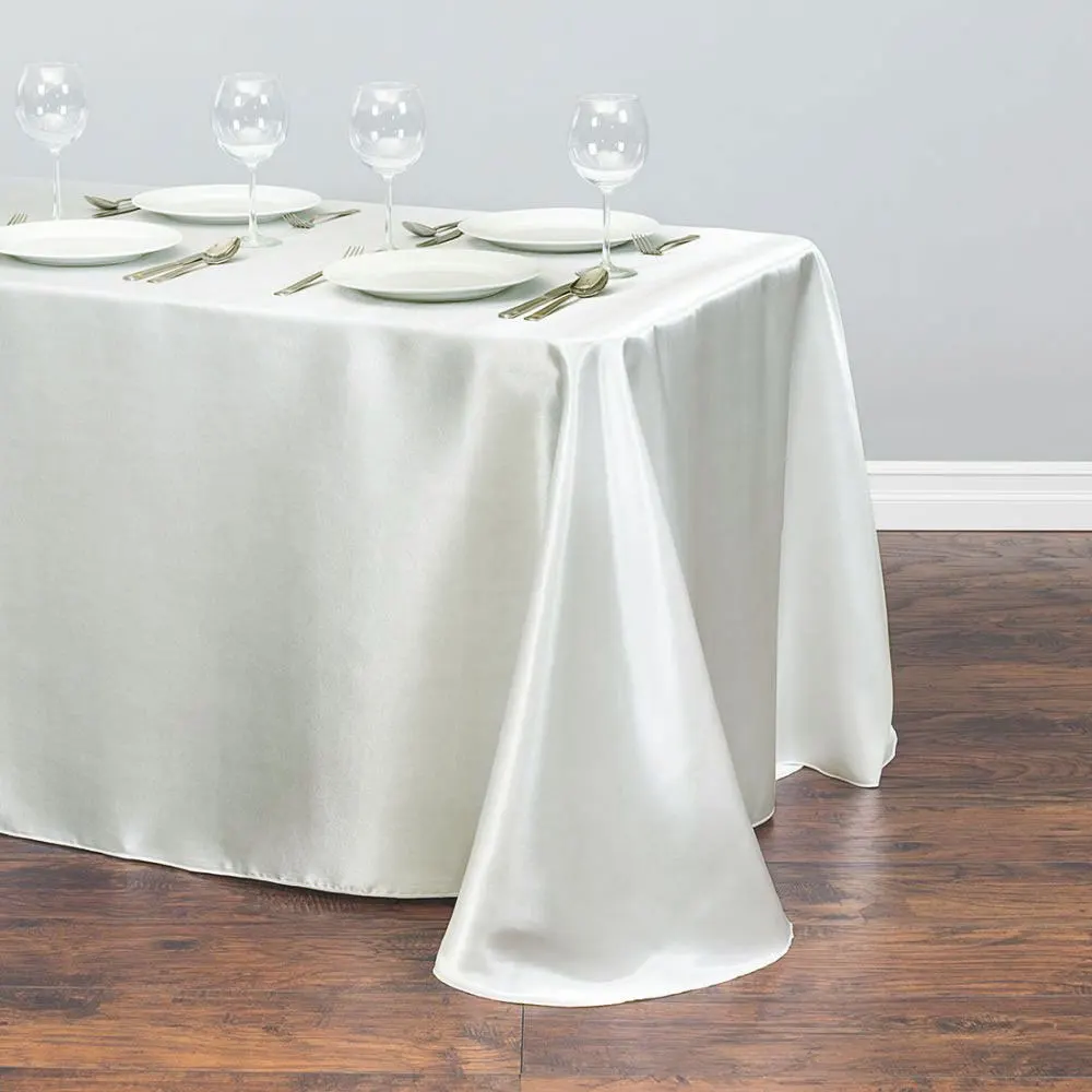  145x320cm White/Black Tablecloths Table Cover Rectangular Satin Tablecloth for Wedding Birthday Par