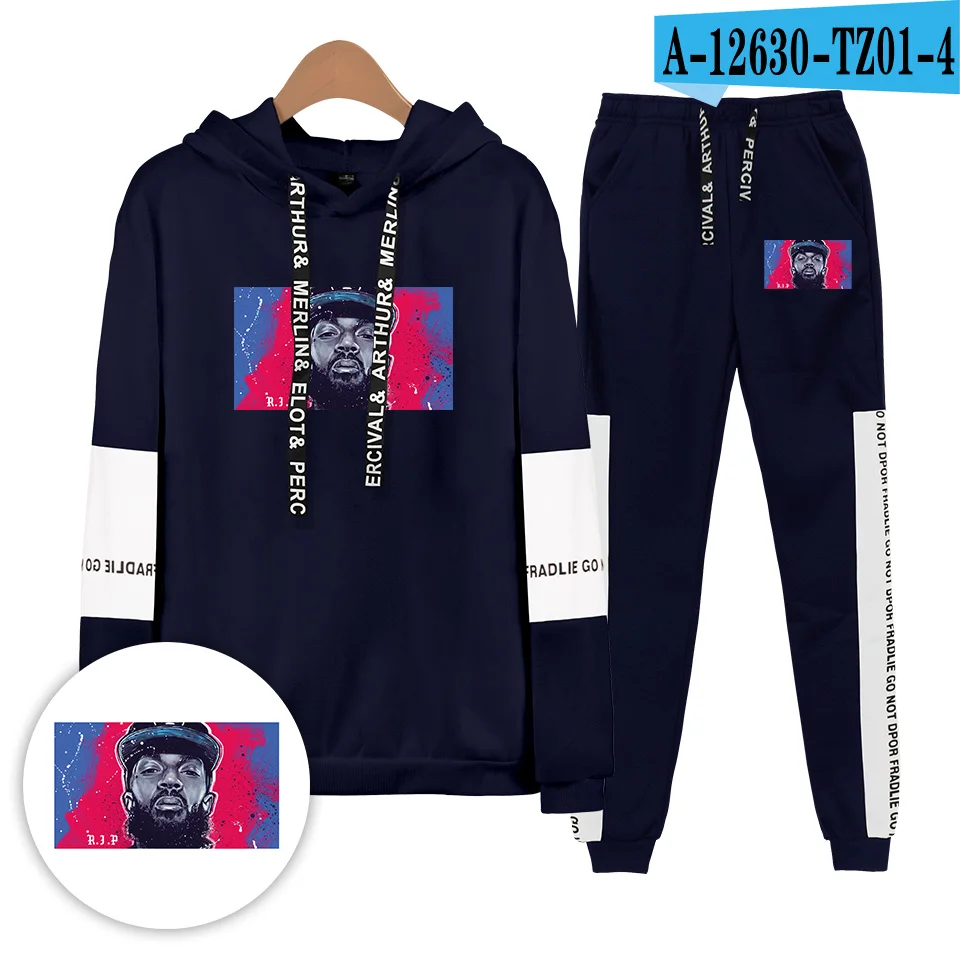 Распродажа, осенне-зимние толстовки с капюшоном nipsey hussle и спортивные штаны, хлопковый комплект из двух предметов для мужчин и детей, спортивная одежда - Цвет: Серебристый