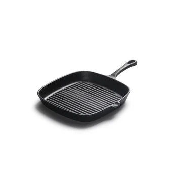 

24cm Cast Iron Steak Grill Frying Pan Dish Uncoated Western Beef Steak Pan Striped Square Cast Iron Pan