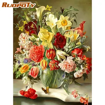 

RUOPOTY Framed Painting By Numbers For Adults Flower Paints Kits Living Room Wall Art Pictures HandPainted Diy Gift Home Decors
