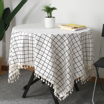 

Striped Dust-Proof Tassel Home Decorative Table Cover Cotton Linen For Kitchen Dining Table Round Aisle Living Room Table cloth