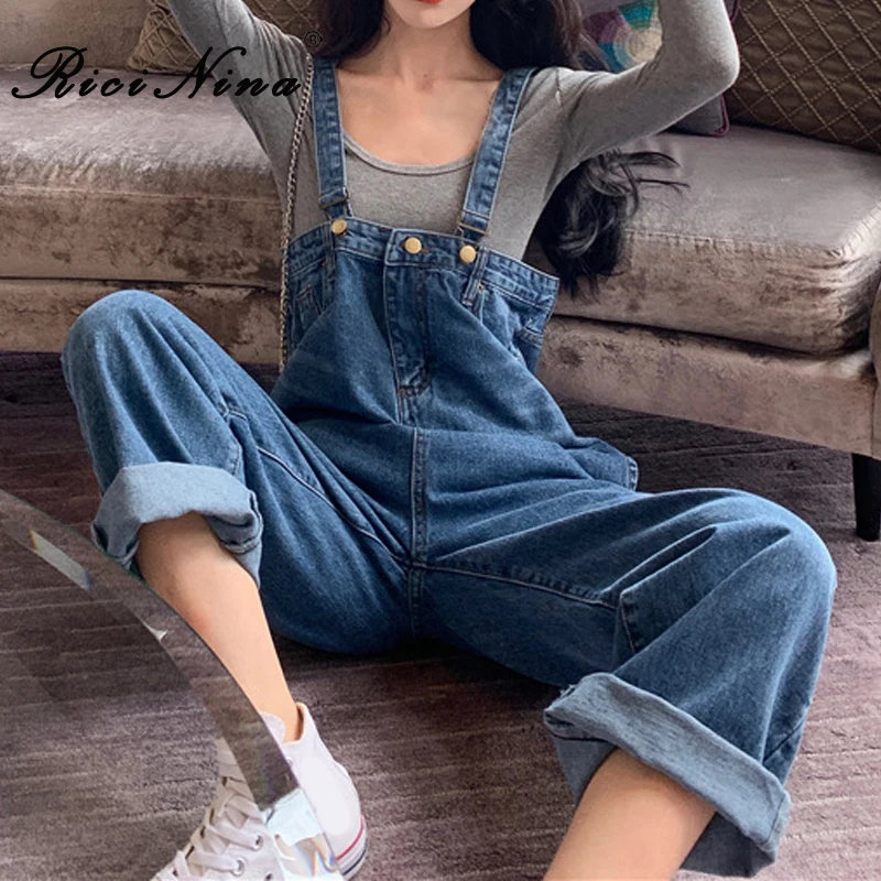 RICININA комбинезон повседневные джинсы для женщин высокая талия пуговицы карманы