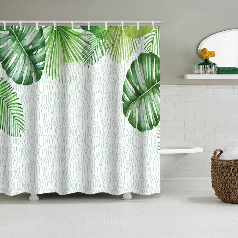 Зеленые тропические растения занавески для душа для ванной комнаты водонепроницаемый полиэстер занавески для душа листья печать занавески s для ванной душ