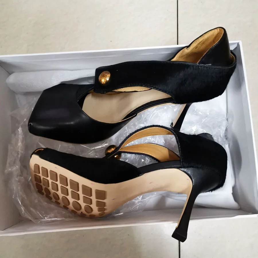 Женские кожаные сандалии гладиаторы на высоком каблуке с квадратным носком и