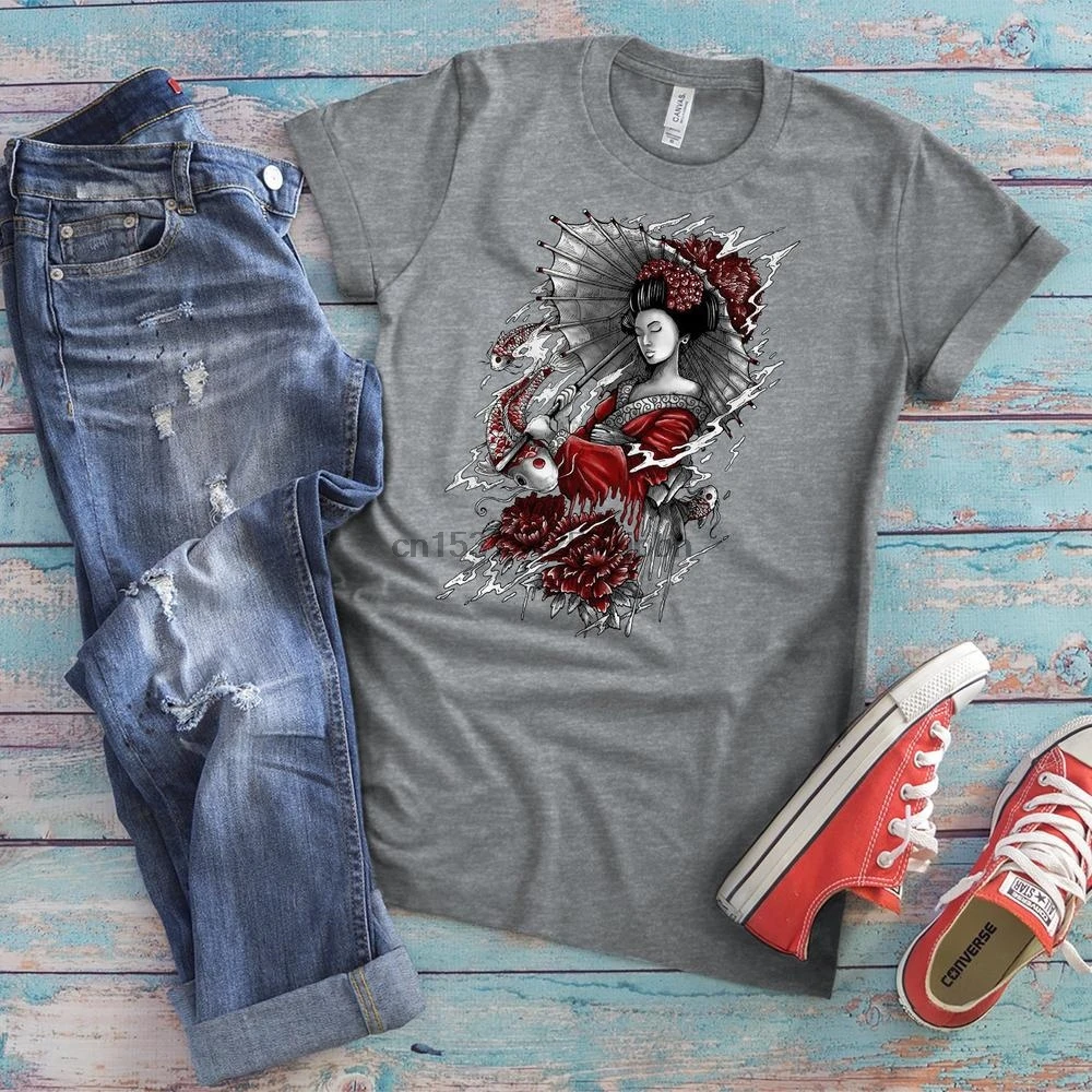 Футболка Geisha Girl японская футболка восточные подарки Ретро Винтаж рыба кои