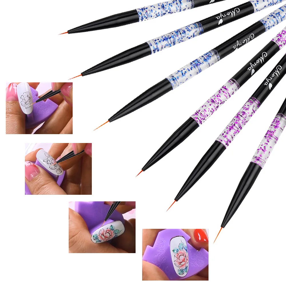 

3Pcs Monja Acrylic Nail Liner Pen Kit for Drawing Short Strokes Details Blending Elongated Lines Stripes Professional Nail Tool