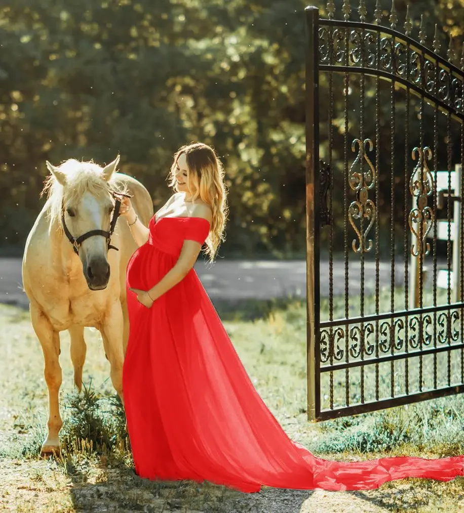 Cute Women Dress Maternity Photography Props Off Shoulder Pregnancy Dresses Clothes Chiffon Maxi Maternity Gown For Photo Shoots (10)
