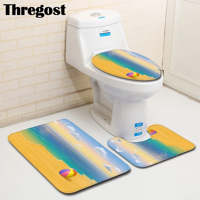 Thregost живописный Печатный коврик из микроволокна Memory Foam коврики для кухни нескользящий для душа влагопоглощающие коврики коврик для ванной комнаты, комплект из 3 предметов