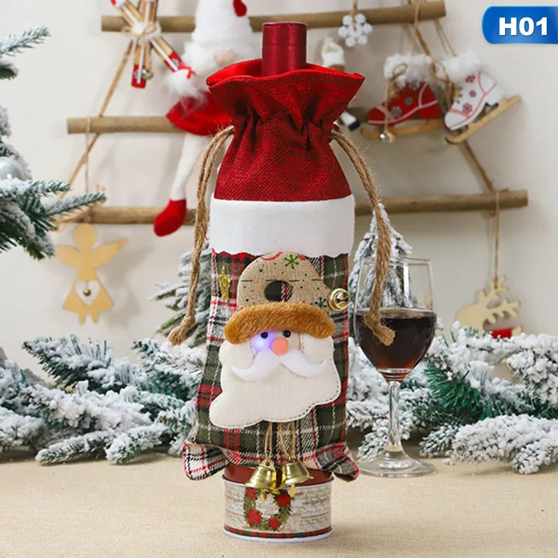 Santa Claus Luminous Wine Bottle Cover Merry Christmas Decorations For Home Christmas Ornament Gift New Year - Цвет: H01