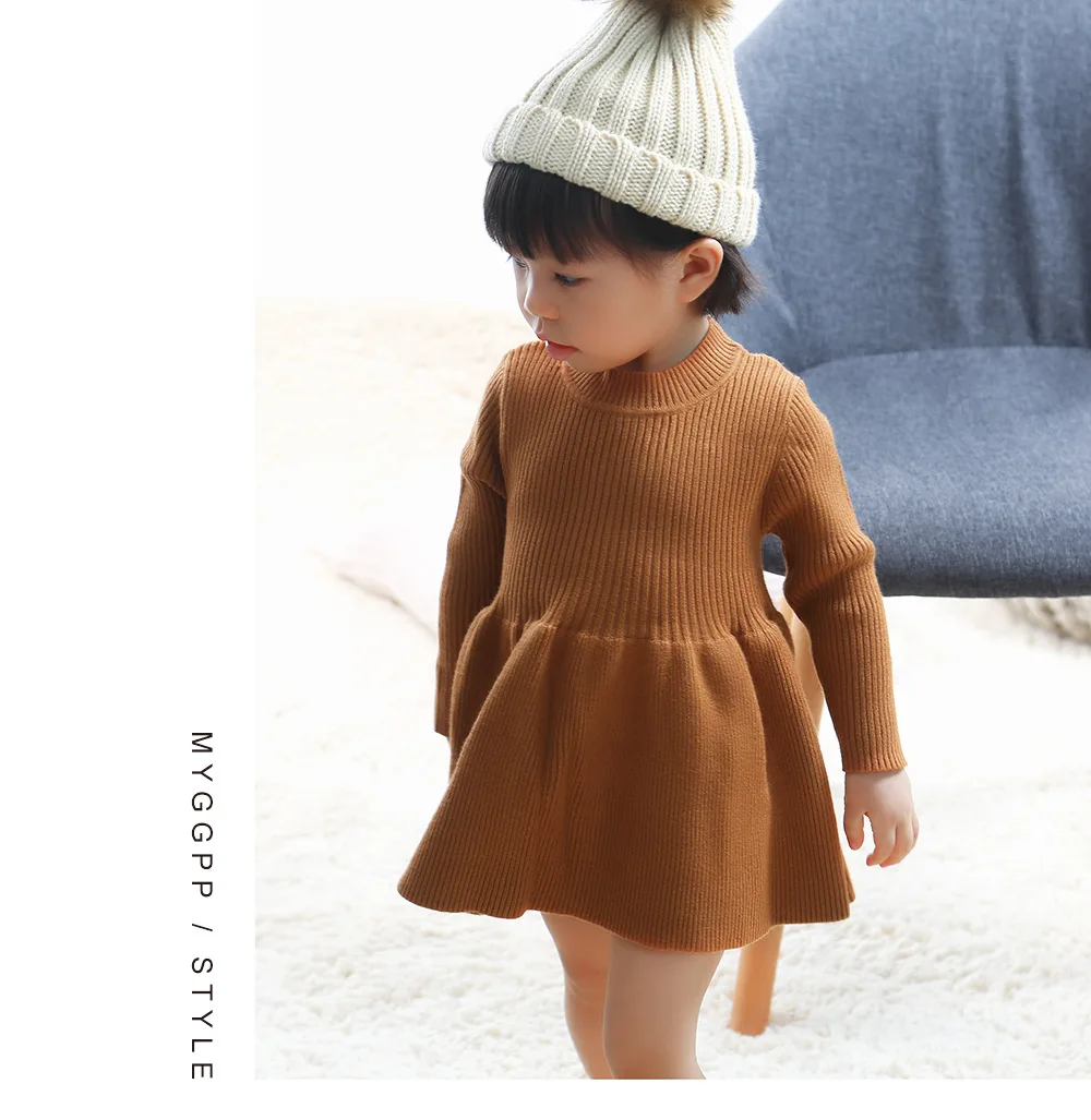 Girls Knitted Dress autumn winter Clothes Lattice Kids Toddler baby dress for girl princess Cotton warm Christmas Dresses