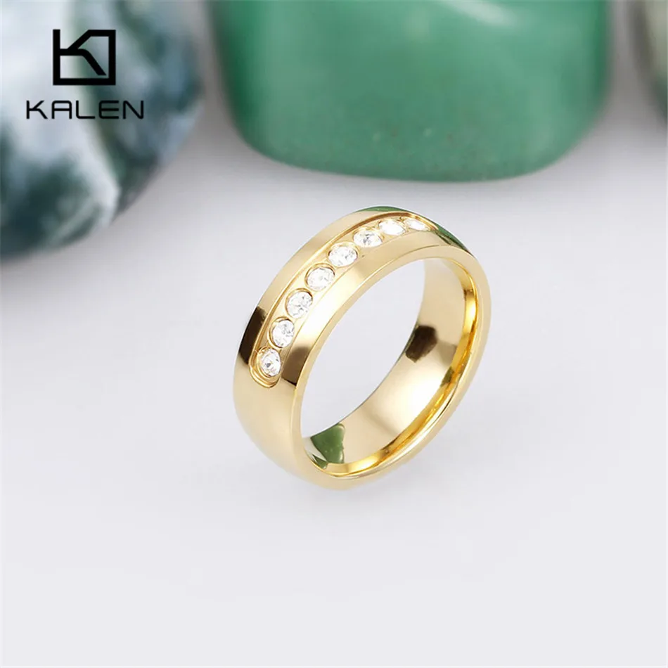 Perto Rico Cheap Ring Jewelry Stainless Steel Crystal Rings Italian Gold Color&Silver Color Women Wedding Engagement Rings - Цвет основного камня: Gold