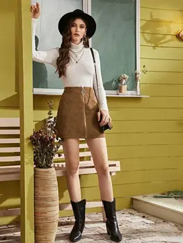 

Fashion Women Corduroy Skirt Mini Slim Skirt Casual High Waist Zipper Bodycon Ladies Skirts Vintage Womens Skirts New Arrival