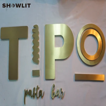 

Gold Color 3D Stainless Steel Business Signs Brushed Yellow Brass Numbers Sign