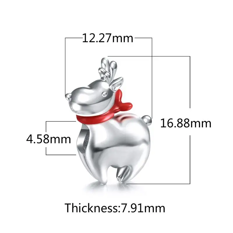 Jiayiqi, рождественские талисманы в виде северного оленя, 925 пробы, серебряные эмалированные бусины, подходят для Пандоры, очаровательный браслет, сделай сам, Женские Ювелирные изделия, рождественские подарки