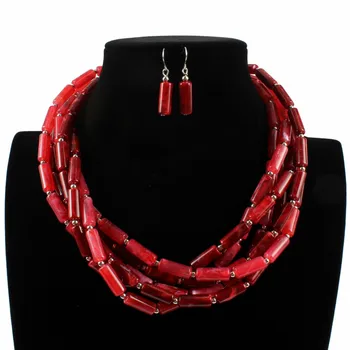 

Fashion New Multilayer Double Color Cylindrical Resin Short Necklace Earrings for Women Jewelry Sets bijoux africain ethnique